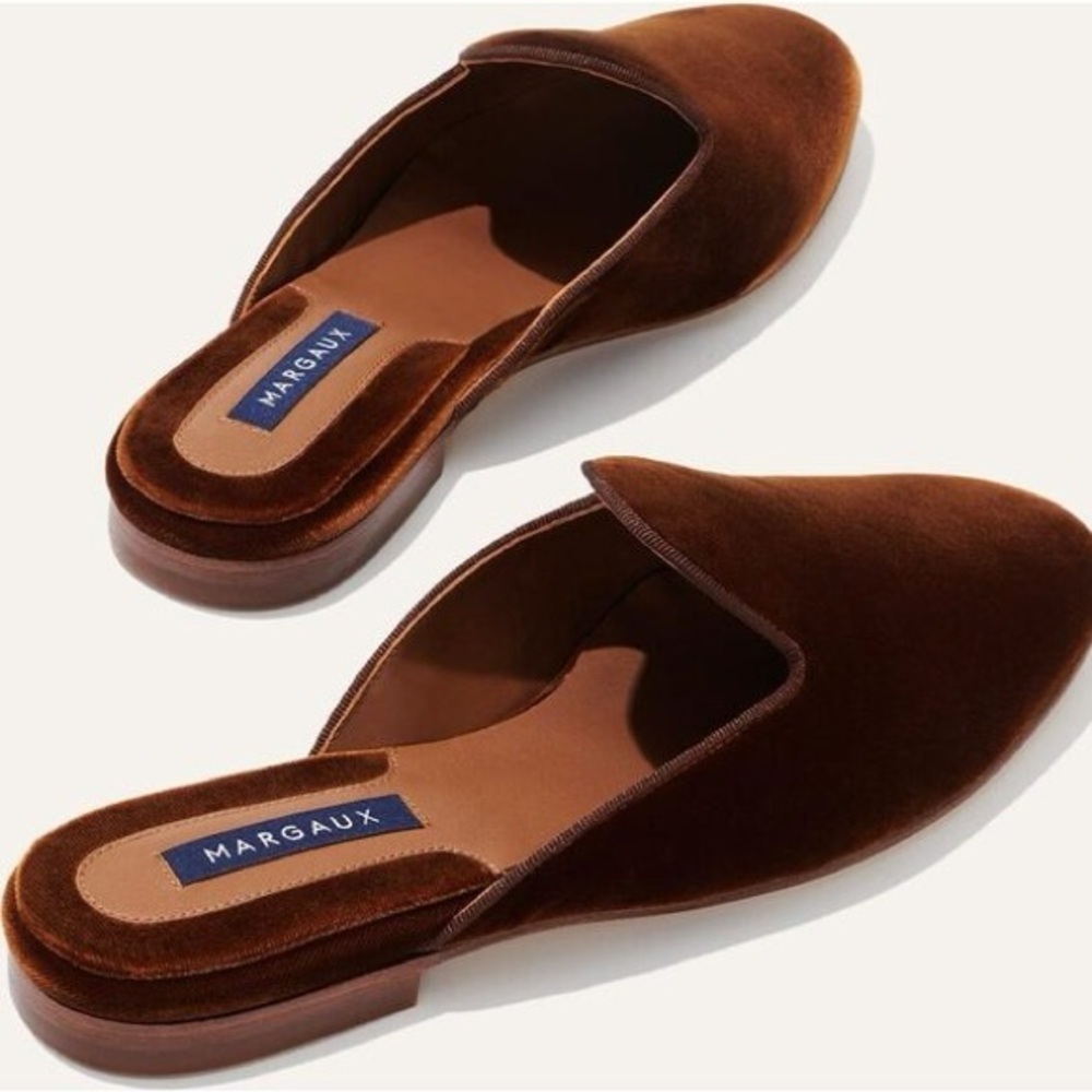 Margaux sapphire blue teal velvet loafer mule flat shoes - size 8.5 (38.5) - Picture 2 of 7